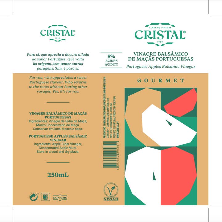 Vinagres Cristal Gourmet - Venta al por mayor Vinagre - VINAGRE BALSÁMICO DE MANZANA PORTUGUÉS GOURMET - 250 ML