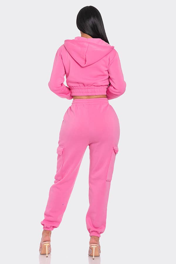 Lime All the Time – Engroshandel Top- og buksesæt (IKKE Loungewear) - Dame – 2 stk beskåret lynlås hættetrøje og Cargo Jogger Bukser Sæt15