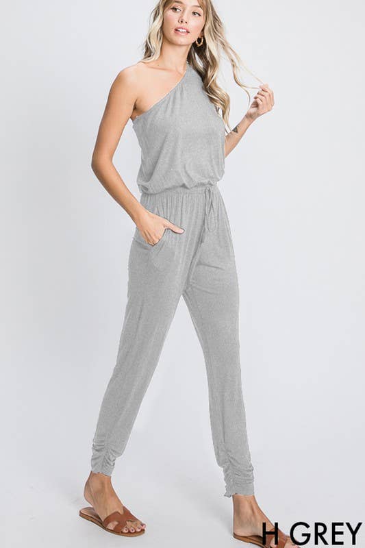 HEIMISH – wholesale Jumpsuit – Women's – SP1097-10 ONE SHOULDER SOLID JUMPSUIT WITH RUCHED1