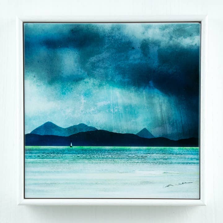 Inner Sound Skye Scalpay Wood Framedceramic art print for wholesale by Cath Waters Scottish Landscapes