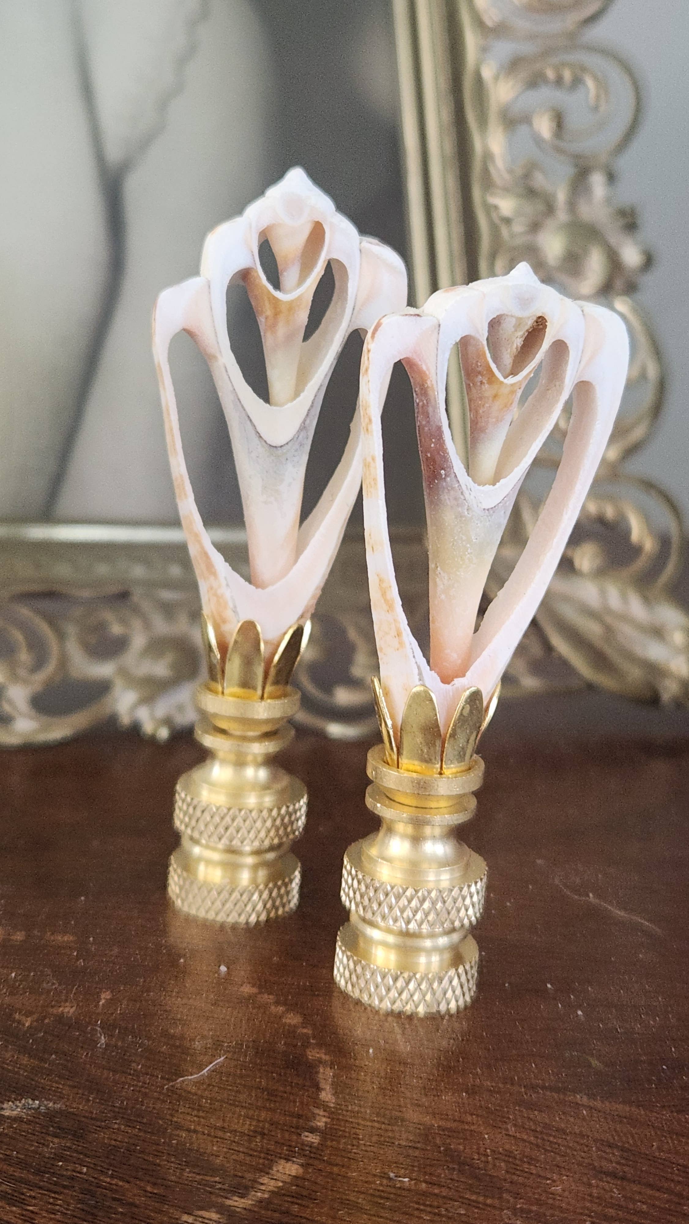 White Tulip Boutique - Wholesale Decorative Tabletop Object - Petite, Sliced Seashell Lamp Finial, Pair0
