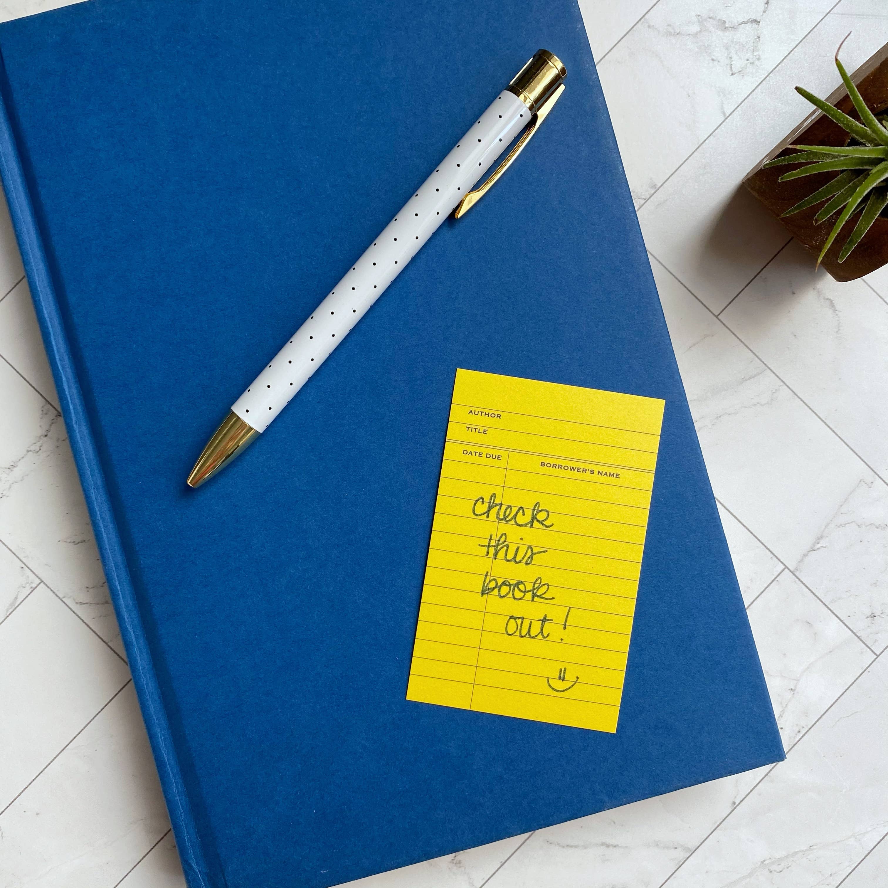 Kiss and Punch - Wholesale Stationery/Notecard Set - Yellow Library Card Minis™ - Flat Notecard Set of 60 1