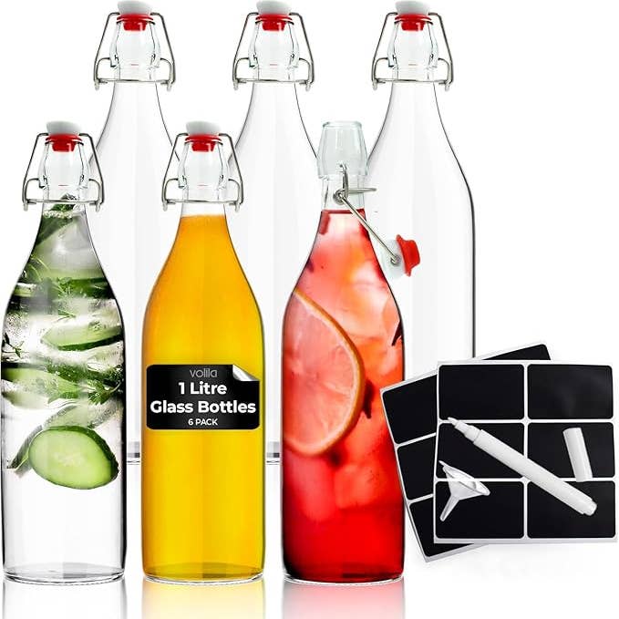 Jara Trading - Wholesale Milk/Juice Bottle - Swing Top Bottles - Glass Bottles with Stoppers for Homebrewing, Storage and Condiments - Flip Top Bottles for Crafts and DIY Projects, Decorative Glass Water Bottle with Lids4