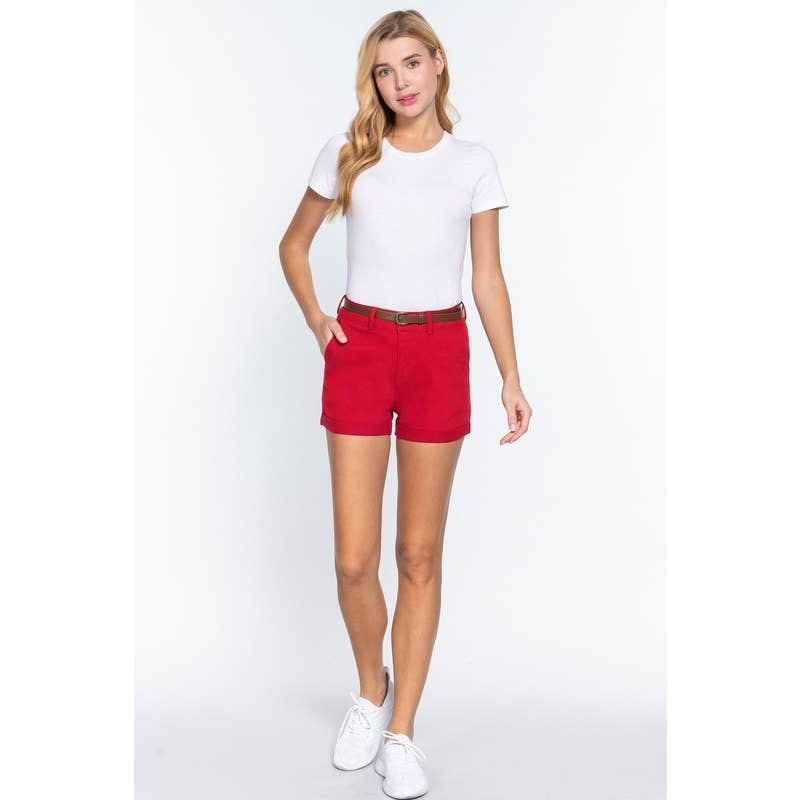 Paperdoll - Wholesale Shorts - Women's - COTTON-SPAN TWILL BELTED SHORT PANTS 2