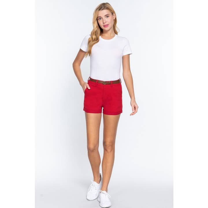 Paperdoll - Wholesale Shorts - Women's - COTTON-SPAN TWILL BELTED SHORT PANTS 2