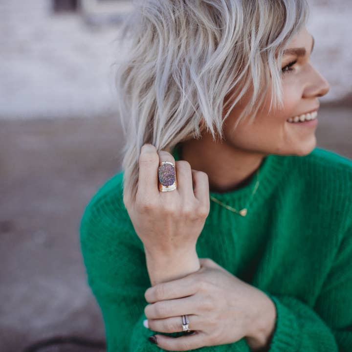 Bague « Purple Druzy » pour la vente par Golden Rae Wholesale