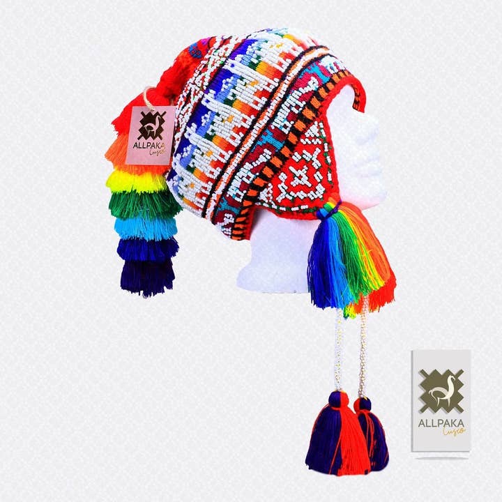 Peruvian Hand Knitted Chullo Hat With Llamas And Beads for wholesale by Allpaka