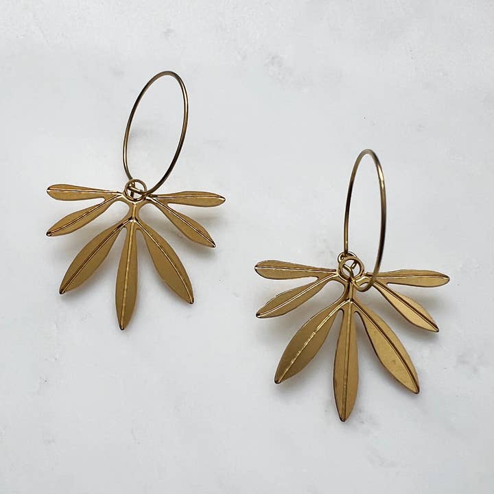 Gold Fan Palm Hoop Earrings for wholesale by MicaPeet
