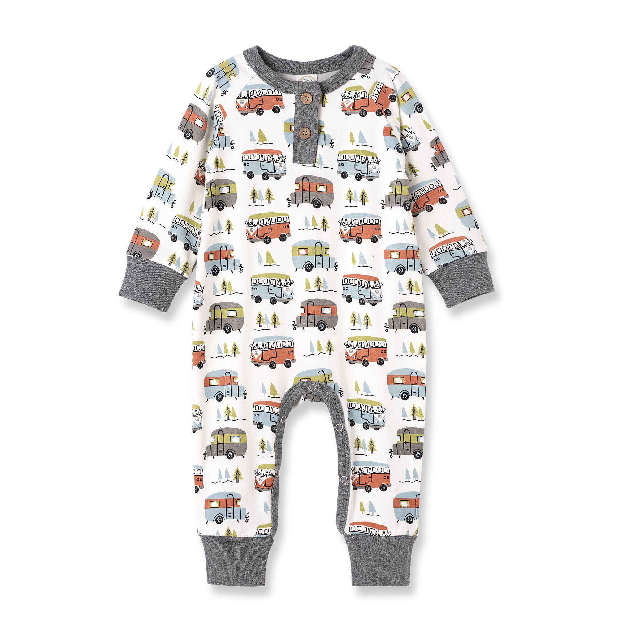 Tesa Babe – wholesale Jumpsuit – Baby – Happy Camper Bamboo Henley Romper0