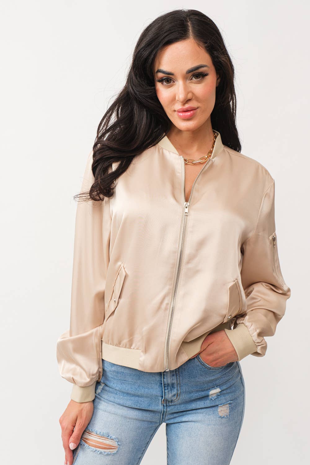 Tea & Cup - Wholesale Bomber Jacket - Women's - Satin zip up bomber jacket6
