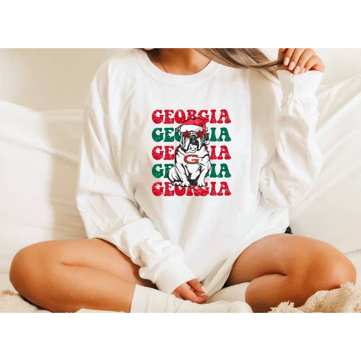Georgia Bulldogs Christmas Gildan Long Sleeve Tee for wholesale by Gia Gifts Boutique