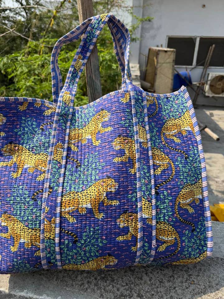 Tiger Printet Taske Bomuldsquiltet Tote Taske Kvinder Skuldertaske for engroshandel hos GYPSY STUDIO