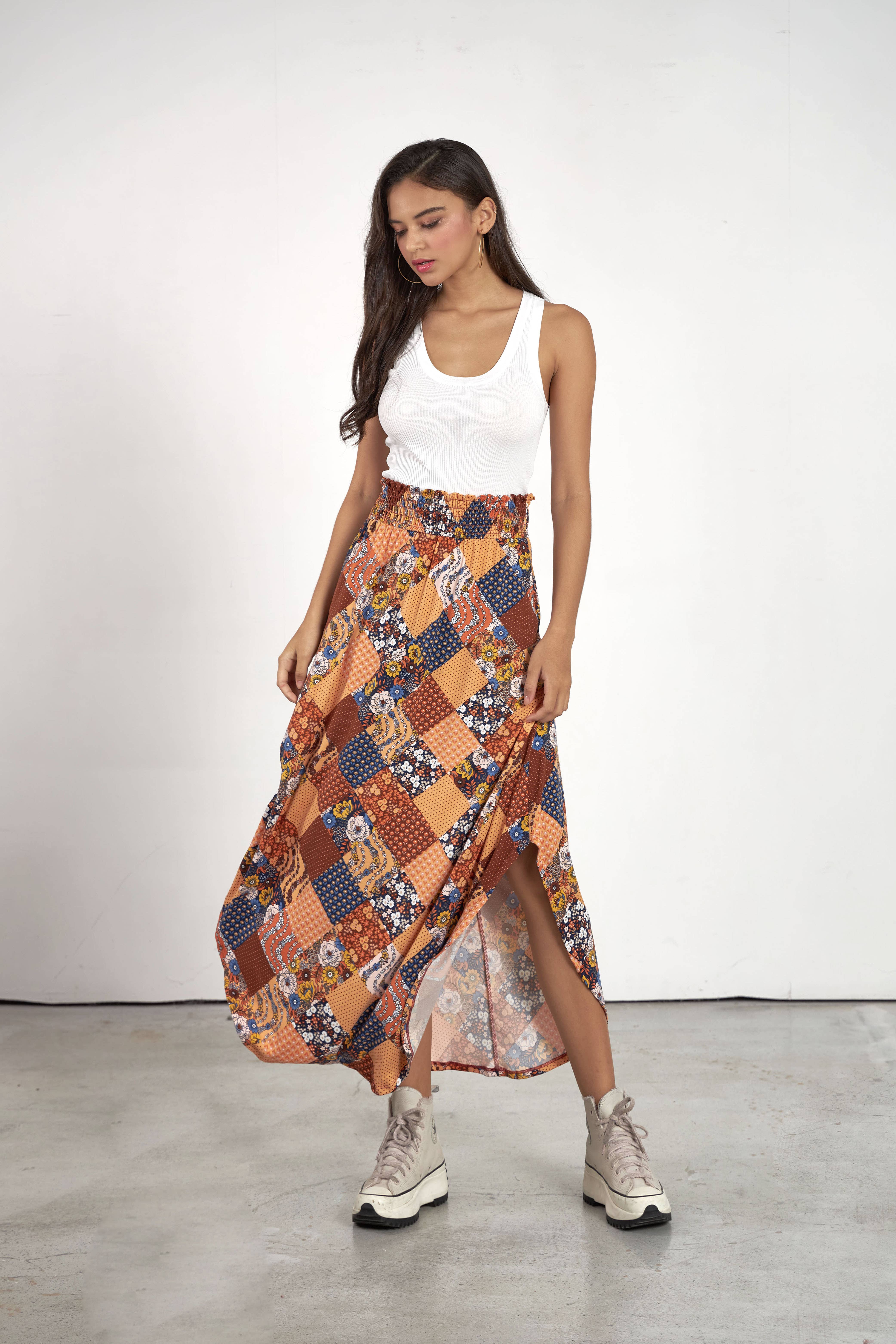 noflik - Venta al por mayor Falda - Mujer - Falda Maxi con Cintura Elástica Fruncida y Dobladillo Curvado -NS1000_18