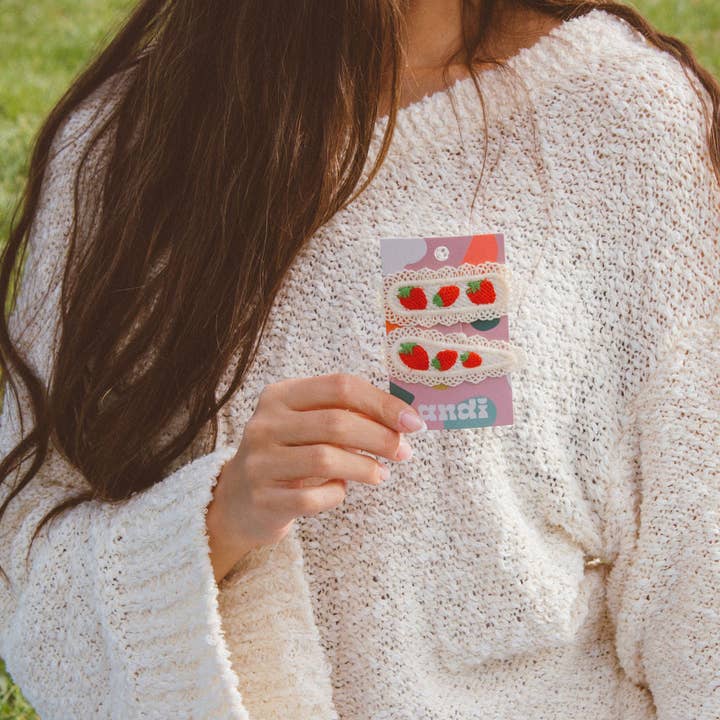 Shop Andi - Vente Pince à cheveux – femme - Lot de 2 barrettes à pression fraise1