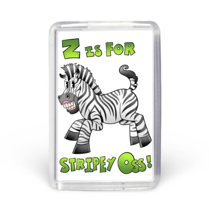 Z est pour Stripey Oss ! Aimant de réfrigérateur en acrylique pour la vente par Black Country Cards