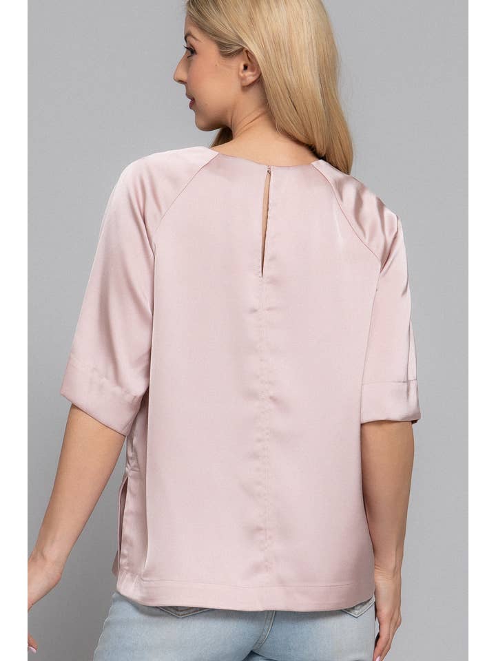 Active Basic | Active USA - Wholesale Blouse – Women’s - Raglan Elbow Sleeve Side Slit Back Closure Satin Blouse13