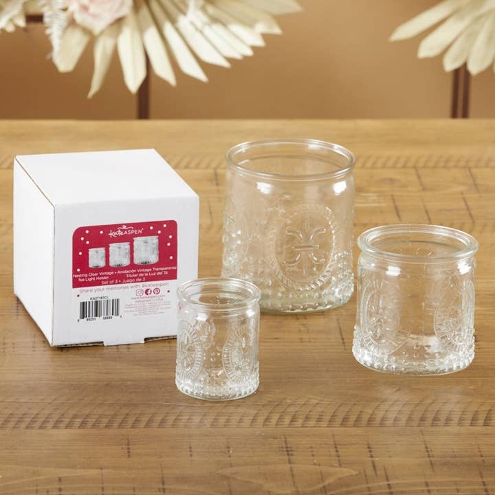 Kate Aspen - Wholesale Candle holder - Nesting Vintage Clear Glass Tea Light Holder (Set of 3)4