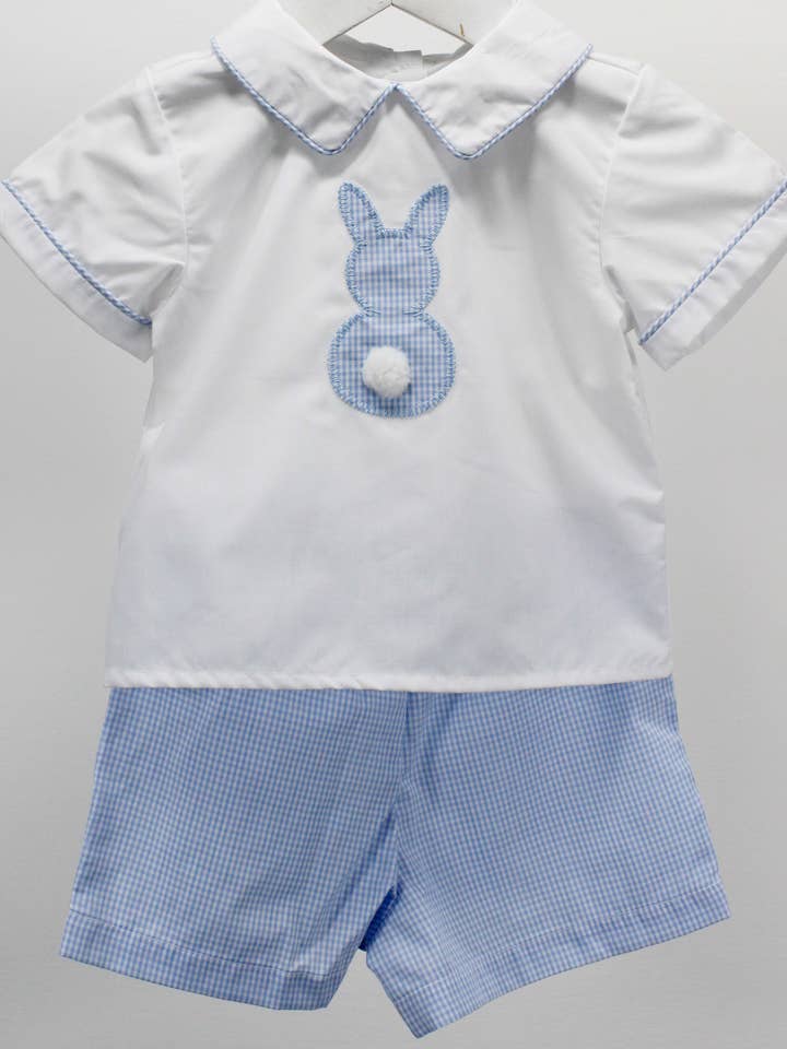 Blue & White Bunny Tail Lucas Set for wholesale by Baby Blessings Clothing