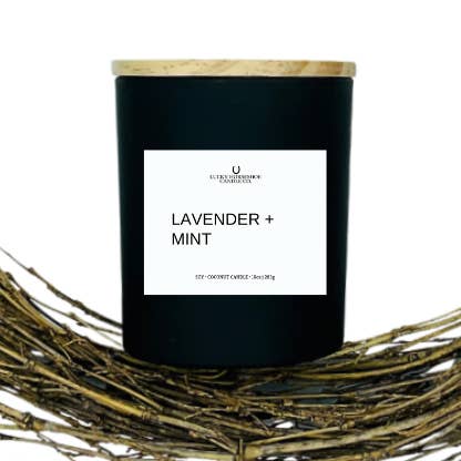 Lucky Horseshoe Candle Co. - Vente Bougie en bocal - Bougie à la lavande et à la menthe, soya et noix de coco, 10 oz, pot noir mat1