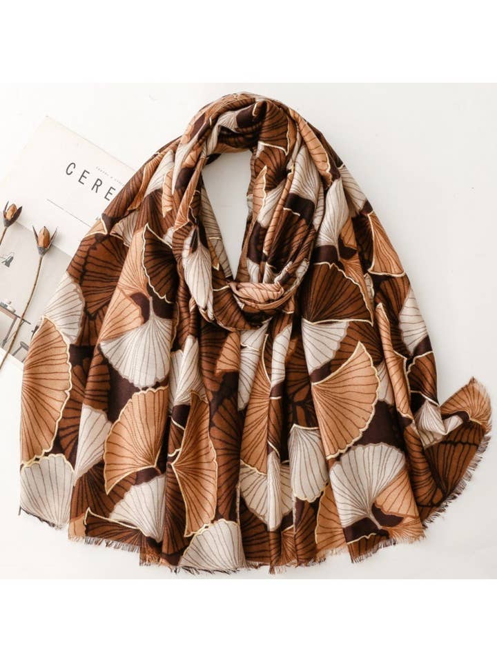 Scarvii - Winter Scarf & Shawl with Gold Foil Gingko Leaf Pattern for wholesale by Funkyrel® Atzbranding Limited