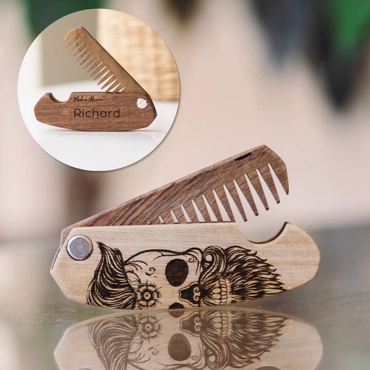 EnjoyTheWood - Vente Brosse/peigne à barbe - Peigne à barbe en bois - Sugar Skull2