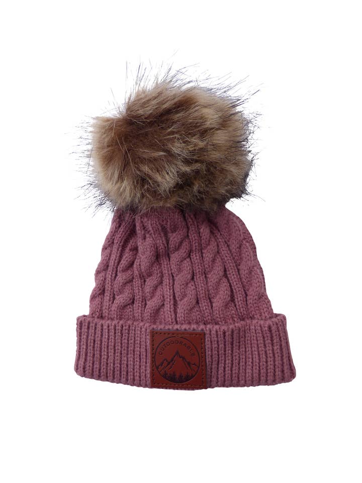 Bonnet à pompon mauve à l'extérieur pour bébé pour la vente par Outdoorable Apparel
