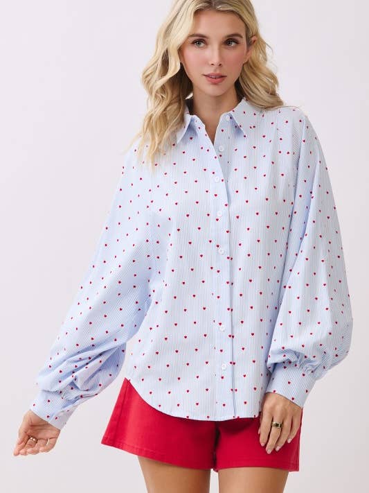 Blusa con Bottoni e Stampa a Cuori MT52272 per la vendita all'ingrosso da parte di GeeGee x Lovelo