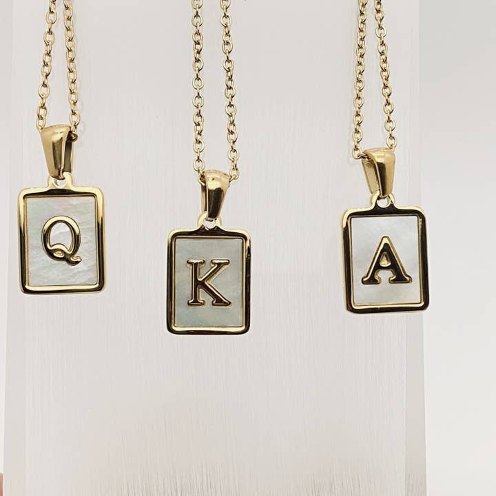 Mio Queena - Wholesale Pendant/Charm Necklace - Square Initial 18K Gold-plated Stainless Steel Necklace