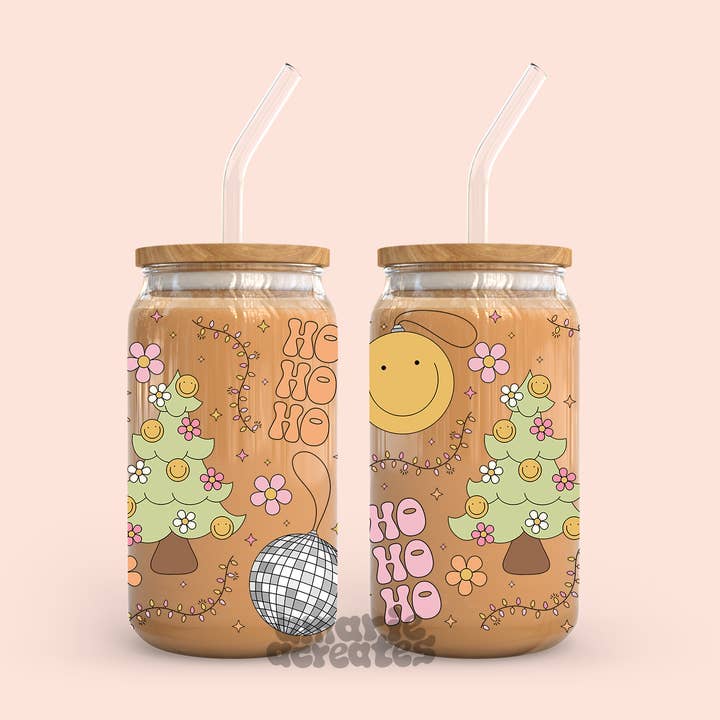 Groovy Christmas Glass Cup for wholesale by amarieacreates