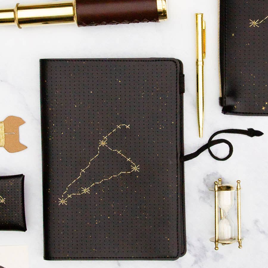 Chasing Threads – Engroshandel Notesbog – DIY Sy din stjerne tegn Kit - Sort Vegansk Læder Notebook13