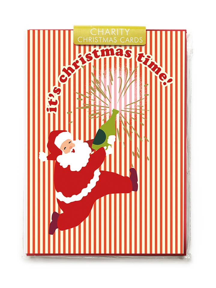 Charity bag Santa on stripes Christmas cards for wholesale by Noi Publishing