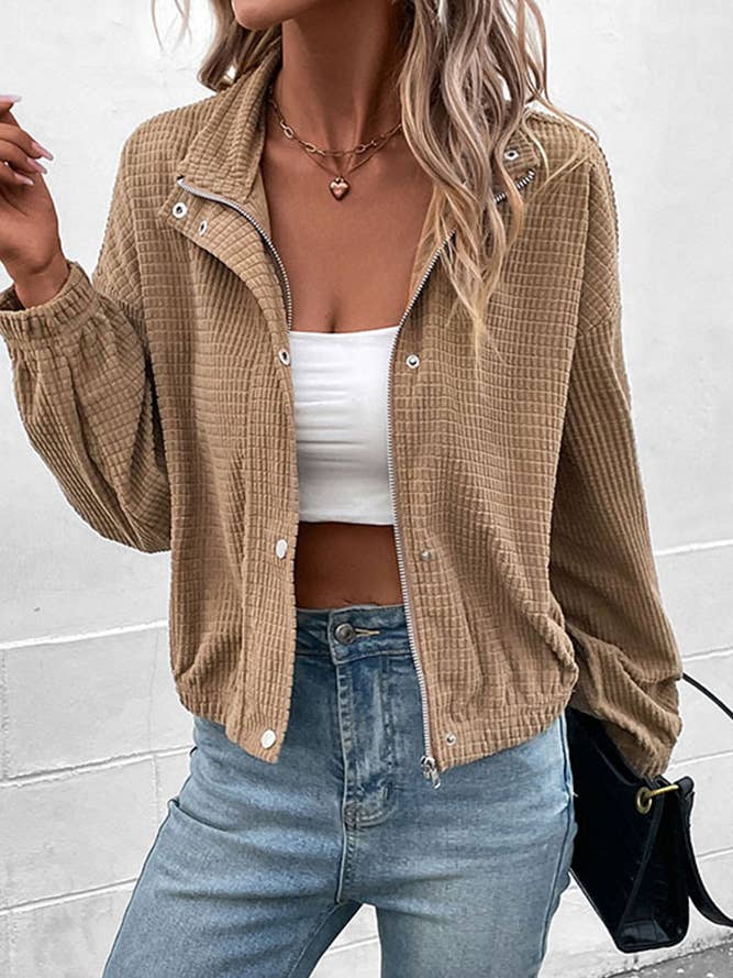 Brun Corduroy Zipper Jacka BFZY588 för wholesale av UNISHE