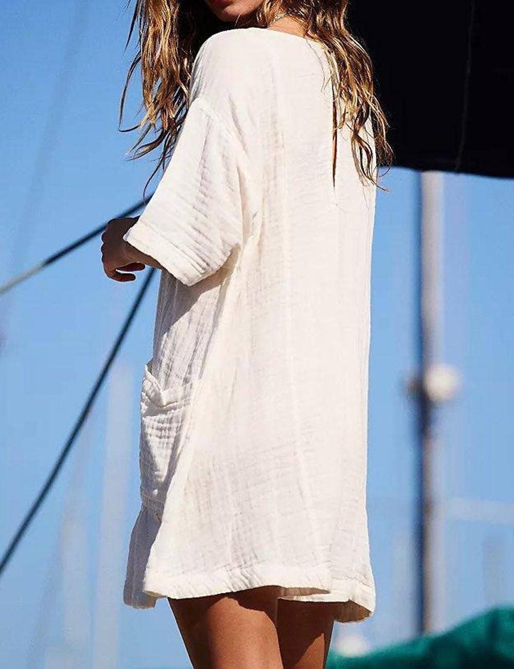 Sweetkama - Wholesale Romper - Women's - Flouncy Shapeless V-Neck Draped Sleeves Romper SKJ1812