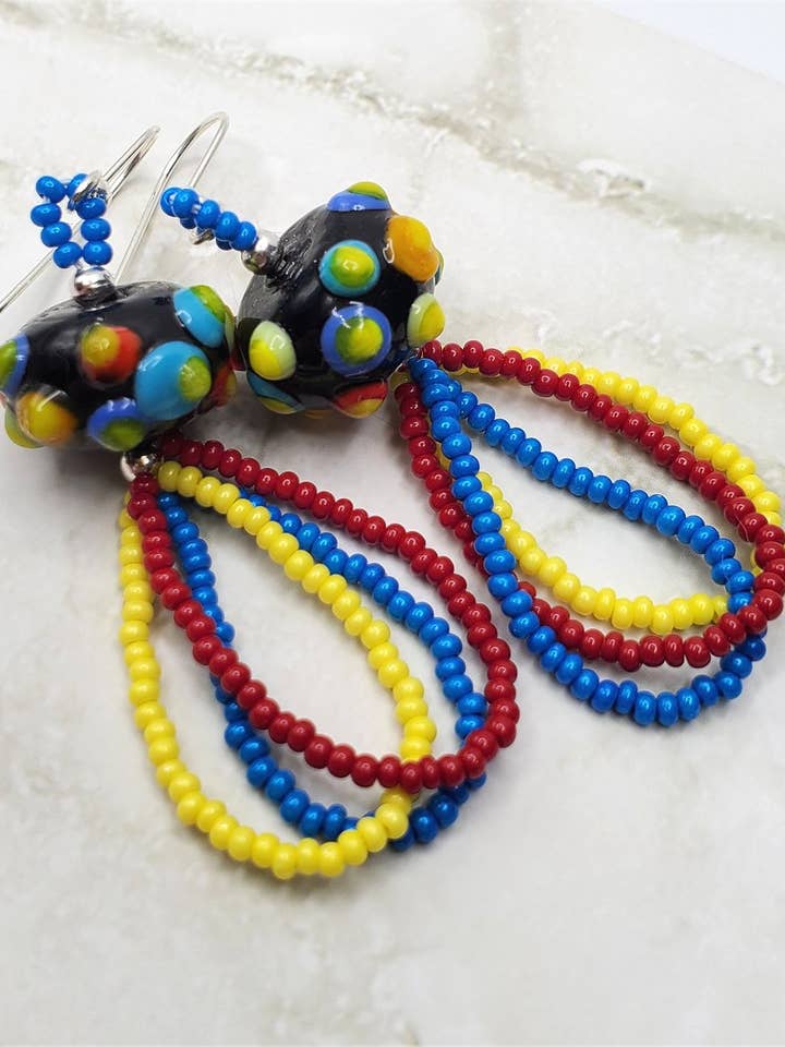 Coloridos pendientes de cristal estilo lampwork con baches para venta al por mayor de Simply Raevyn