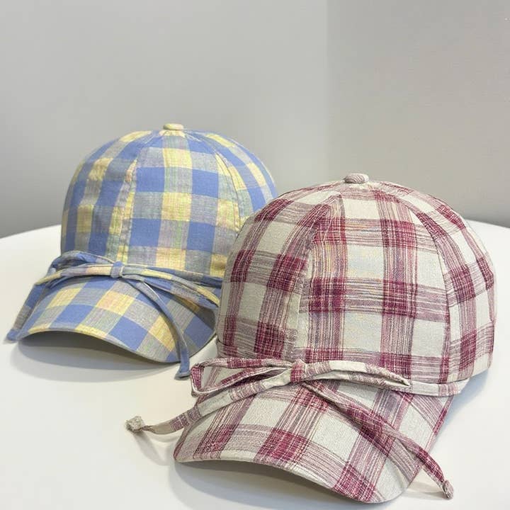 PLAID BOW RETRO PLAID BASEBALL CAP_CWAH4167 for wholesale by DOUBLJU