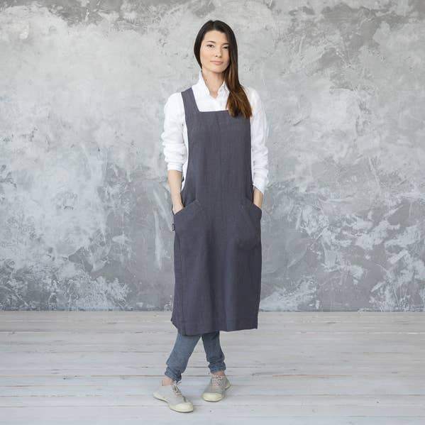 STONE WASHED BACK CROSS APRON GREY 31 x 37 for wholesale by LinenMe