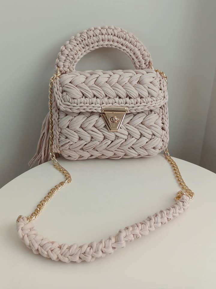 CHQEL Beige Clutch Bag for Women Handmade Crochet Purse for wholesale by CHQEL