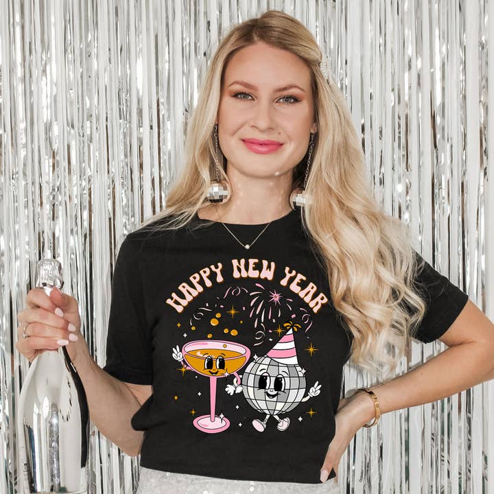 Happy New Year Retro DTF Heat Transfer for wholesale by Trendy Transfers