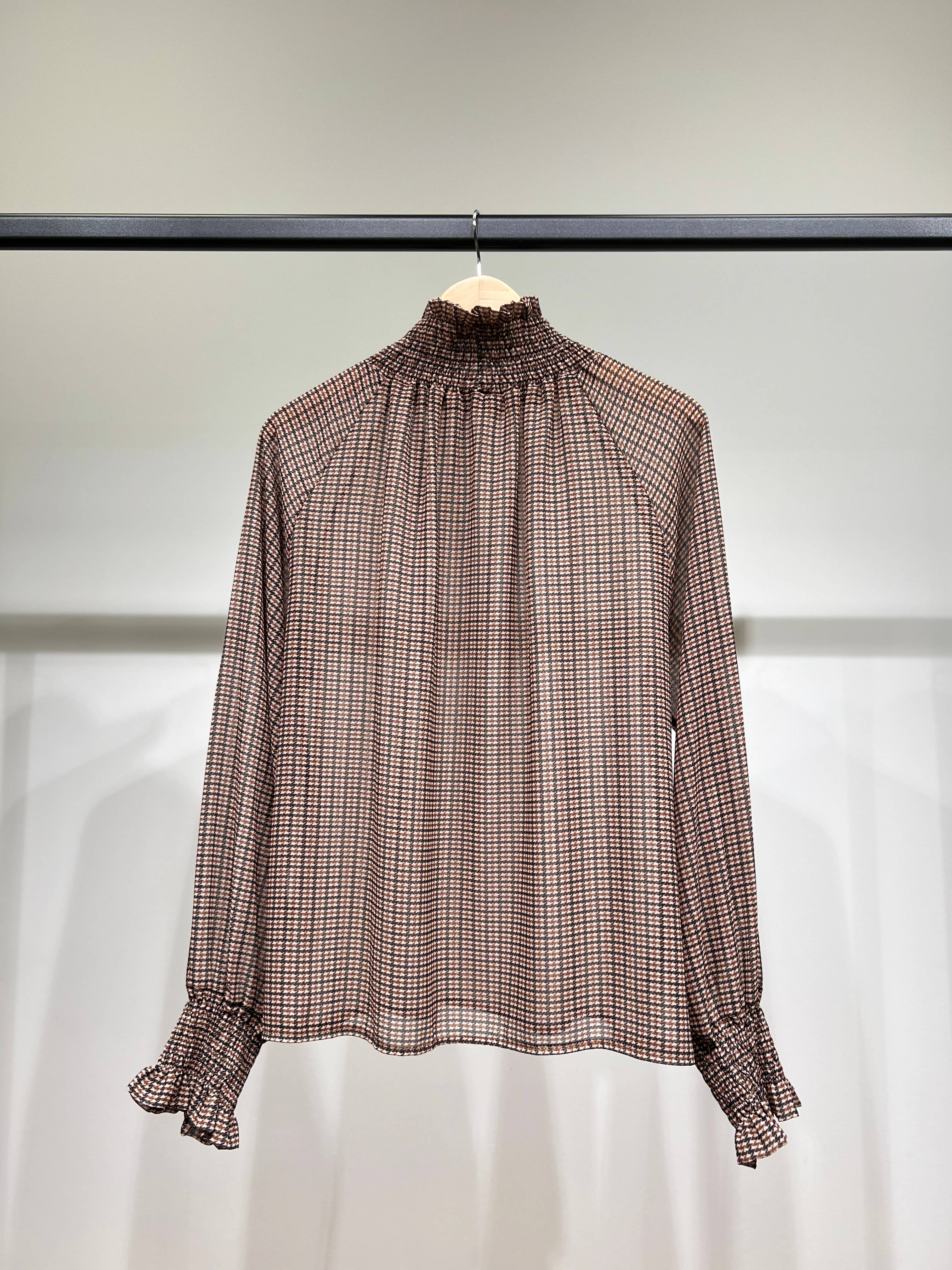 L'Emotion - Wholesale Blouse - Women's - High Collar Blouse with Smocked Cuffs and Patterned Chiffon1