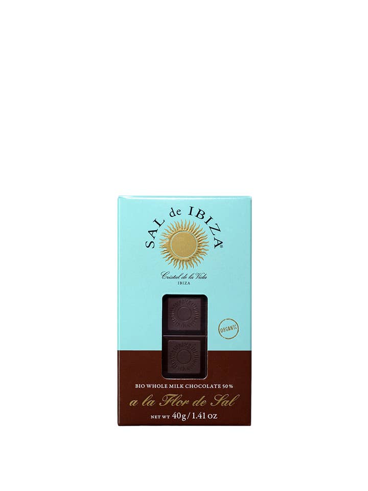 SAL de IBIZA Milk Chocolate with Fleur de Sel, 50% Cocoa, Mini, 40g, Organic for wholesale by SAL de IBIZA