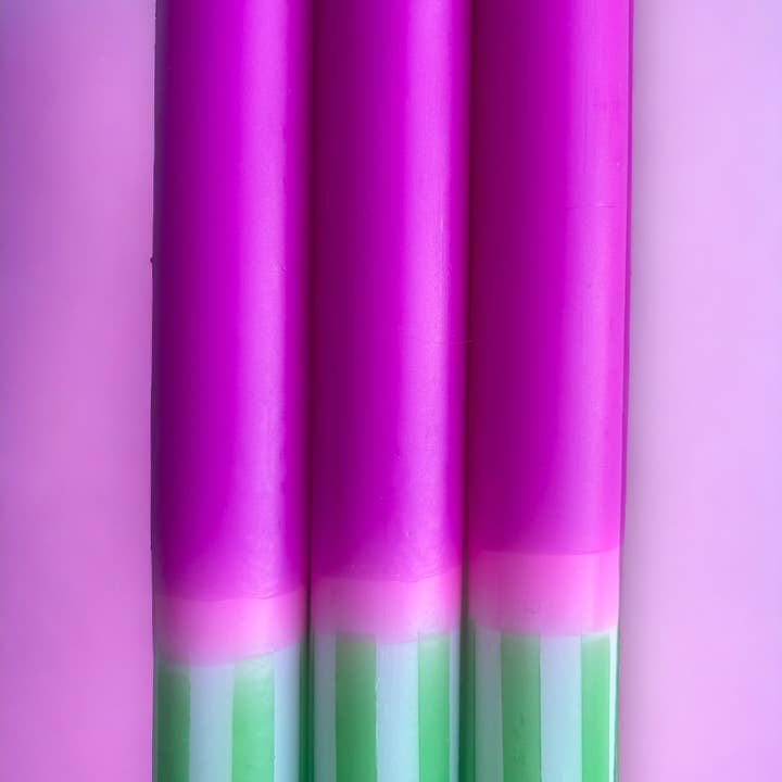 The Colour Emporium - Wholesale Tapered Candle/Candlestick - FUCHSIA FERN Dip Dye Dinner Candles Trio2