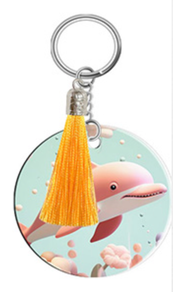 Inklusive Printing, Designs & More – wholesale Nyckelringar - Dam – Anpassningsbar rund nyckelring för sublimering med tofs2