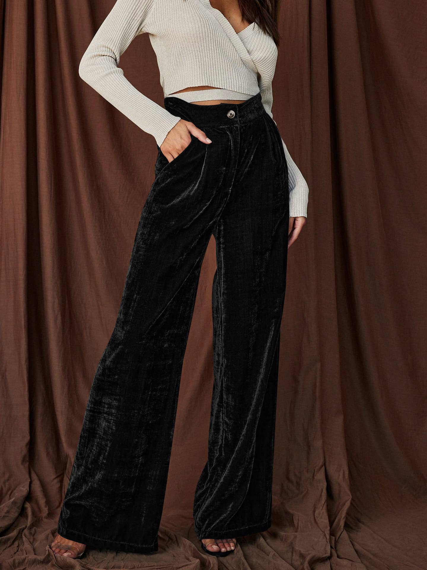 Sweetkama - Wholesale Pants - Women's - Solid Color Casual Style Wide Leg Velvet Pants GKBE00118