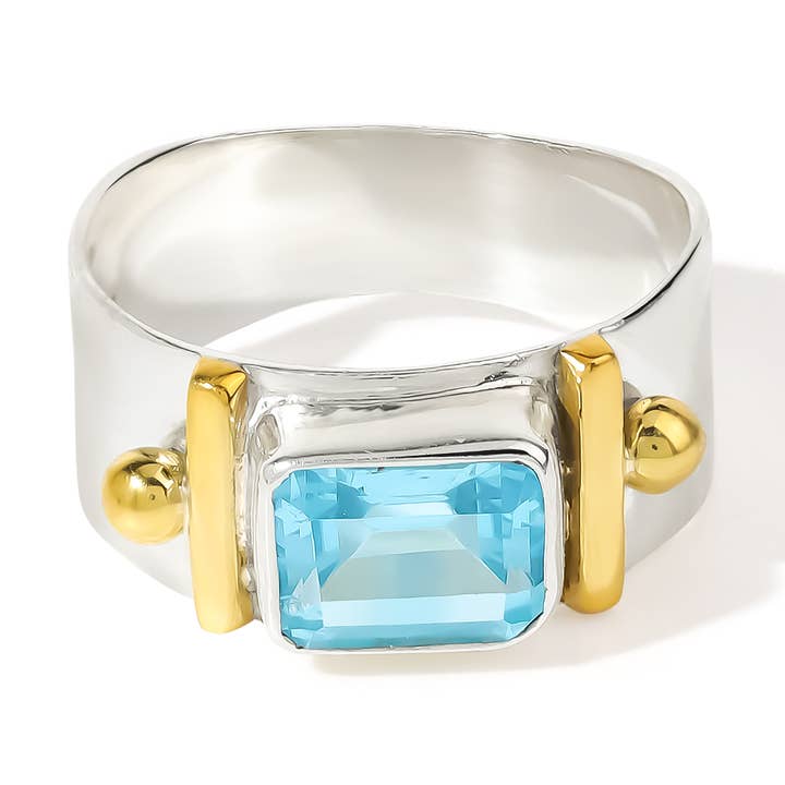 Sophisticated Light Blue Topaz Two Tone 925 Silver Ring for wholesale by Tiramisu