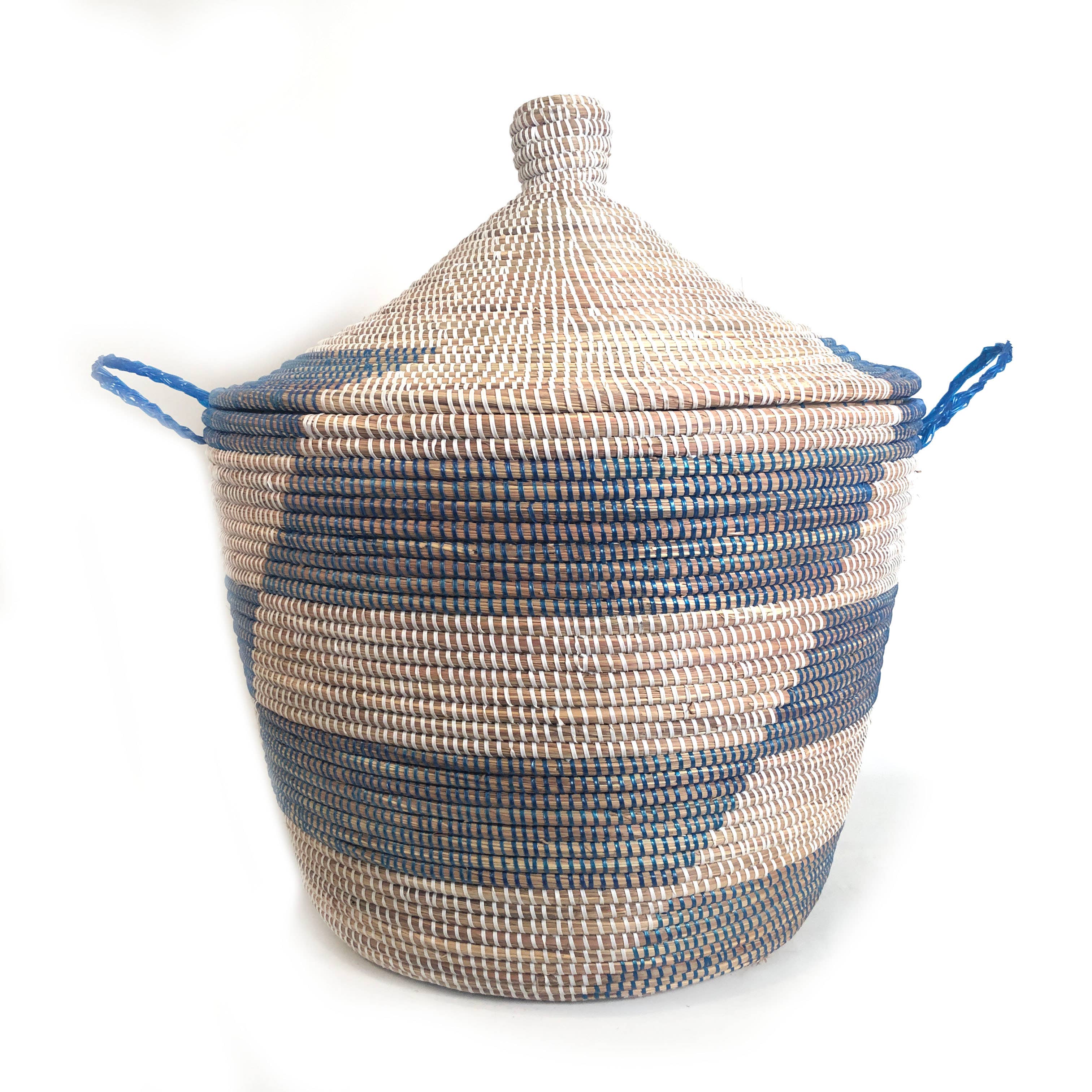 Mbare Home + Gift – wholesale Laundry hamper – Senegalese Hamper - Alternating Blue Stripe6