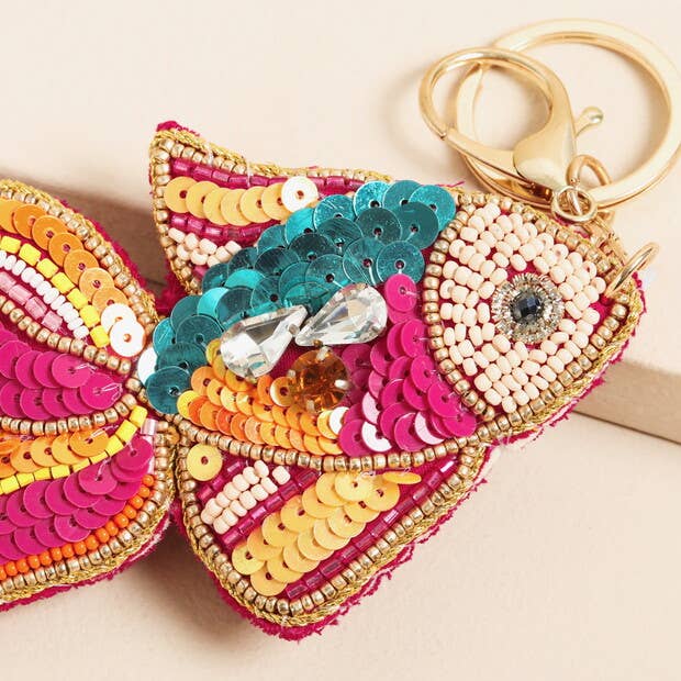 Lisa Angel – wholesale Keychain – Unisex – Beaded Rainbow Fish Keyring and Bag Charm1