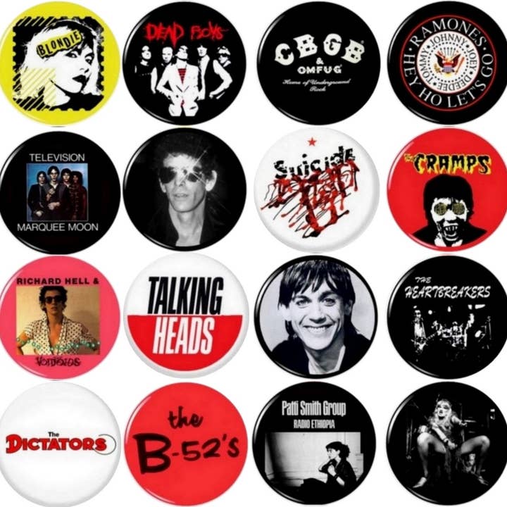 Pinbax Express - Wholesale Lapel Pin/Button - CBGB punk bands x 16 1" Inch (25mm) button pins record store