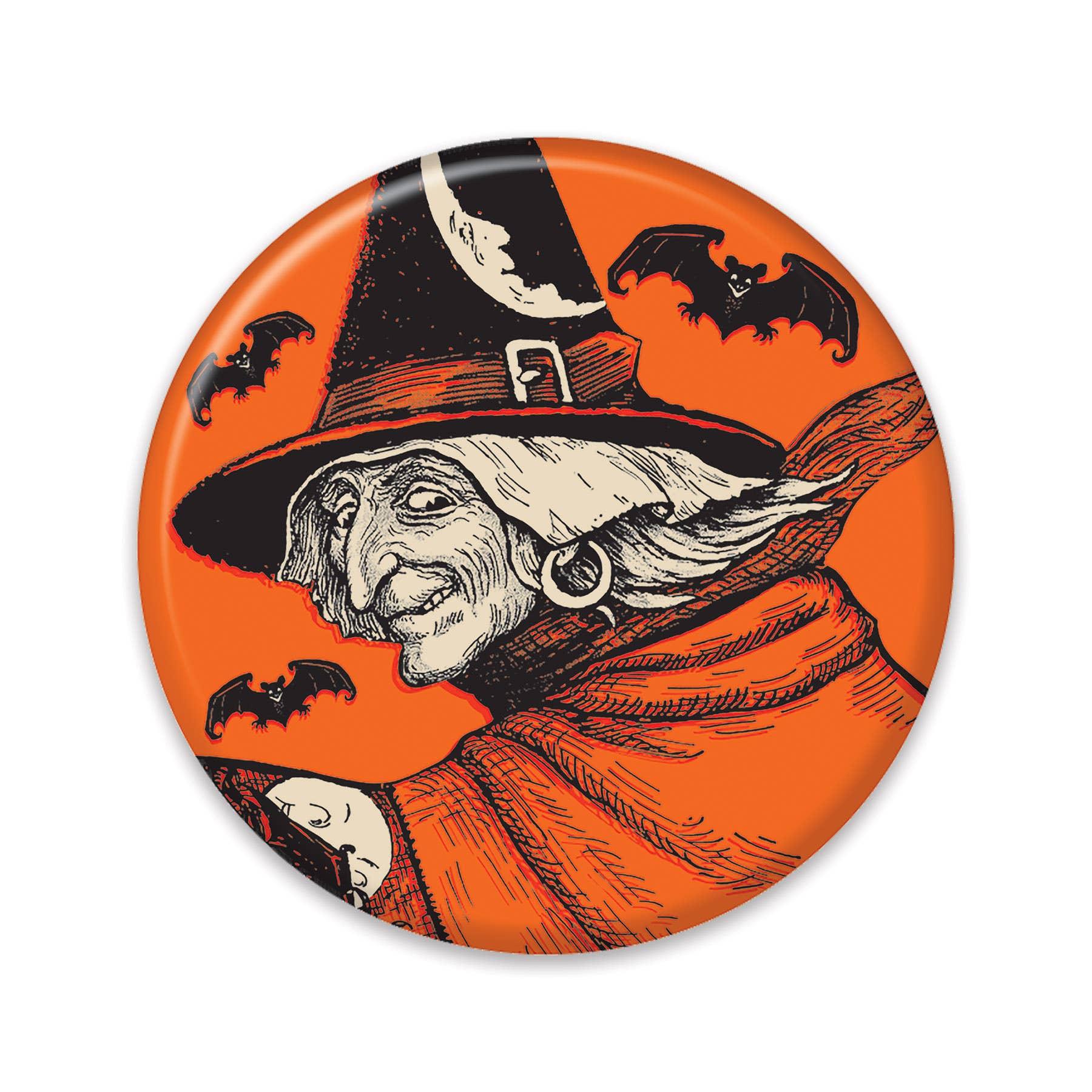 Beistle - Wholesale Lapel Pin/Button - Vintage Halloween Classic Witch 2" Button1