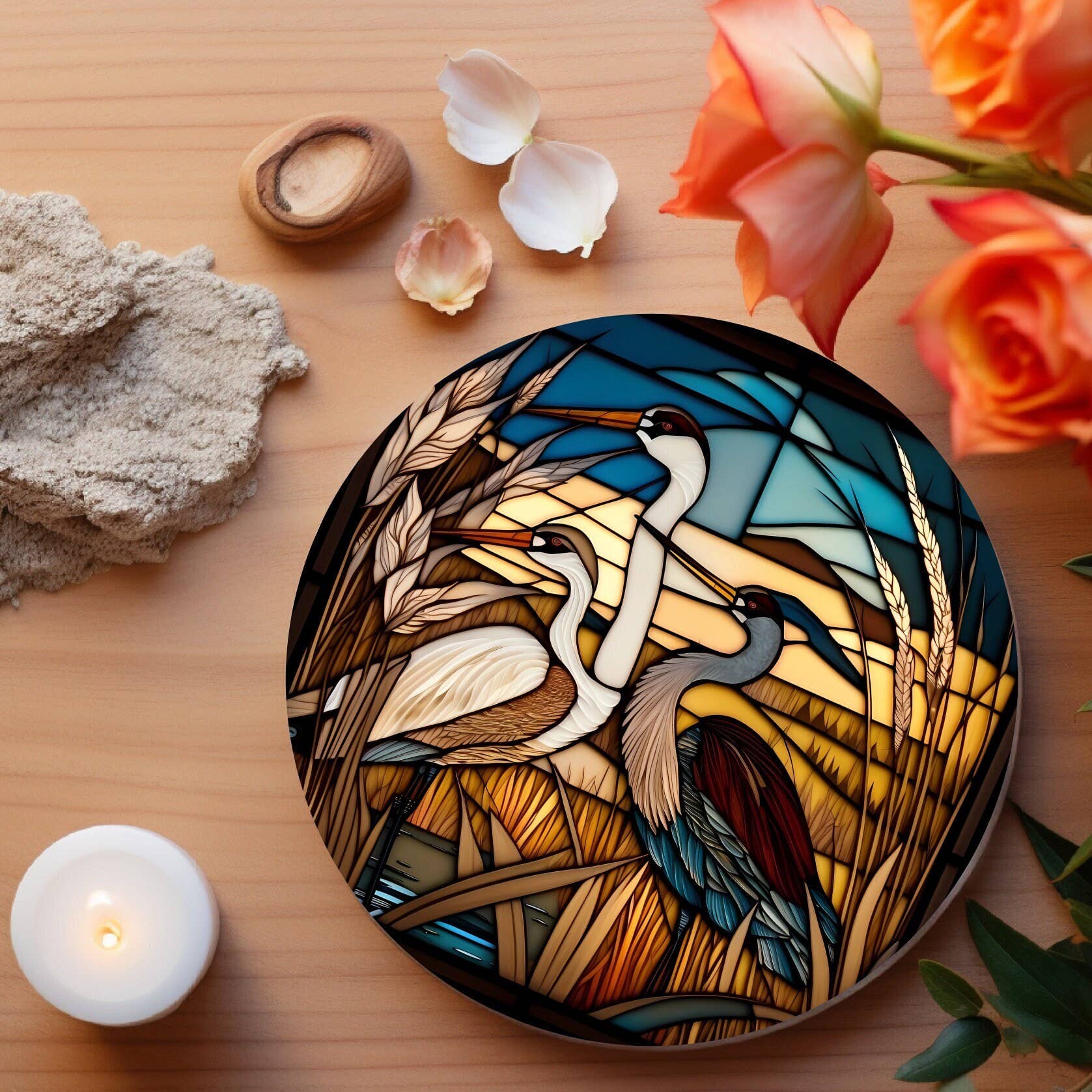 Fernville Creations - Wholesale Coasters - Nautical & Crane Ceramic Coasters with Stained Glass Motif5