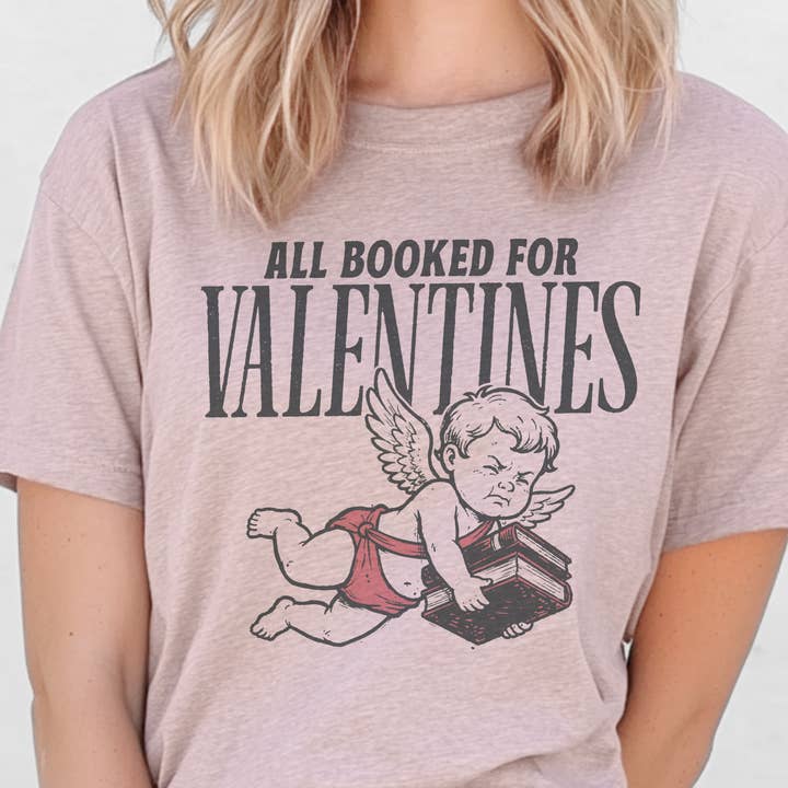 Valentines Booked For Valentines Day Cupid Retro Graphic Tee for wholesale by Par.tees by Party On!